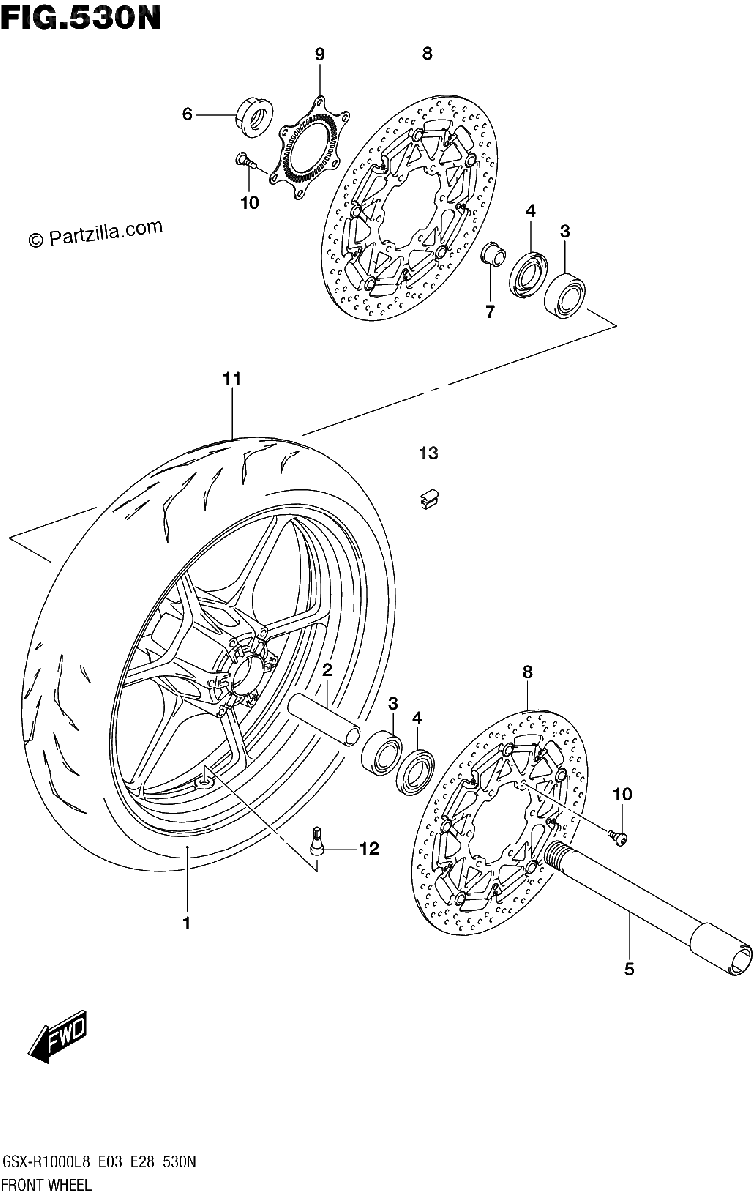 Diagrama de FRONT WHEEL GSX R1000RZAL8 E33
