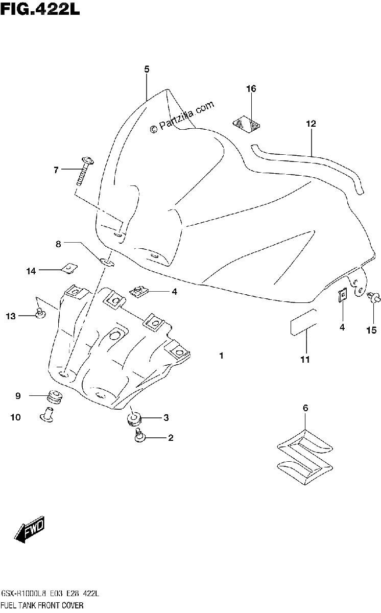 Diagrama de FUEL TANK FRONT COVER GSX R1000AL8 E28 FOR YKV