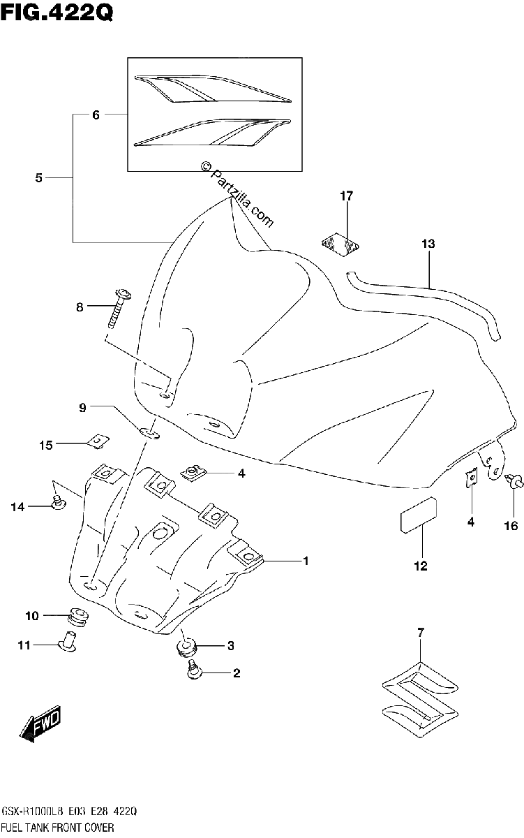 Diagrama de FUEL TANK FRONT COVER GSX R1000AL8 E33 FOR YSF