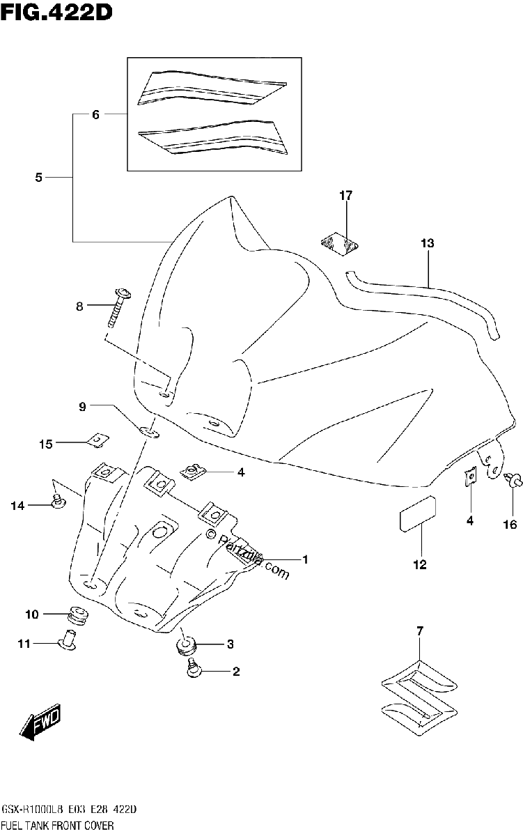 Diagrama de FUEL TANK FRONT COVER GSX R1000L8 E33 FOR YWW