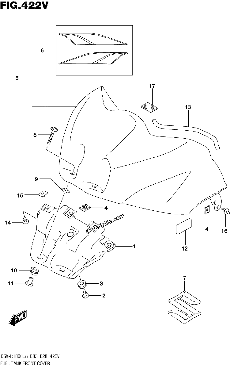 Diagrama de FUEL TANK FRONT COVER GSX R1000RAL8 E28