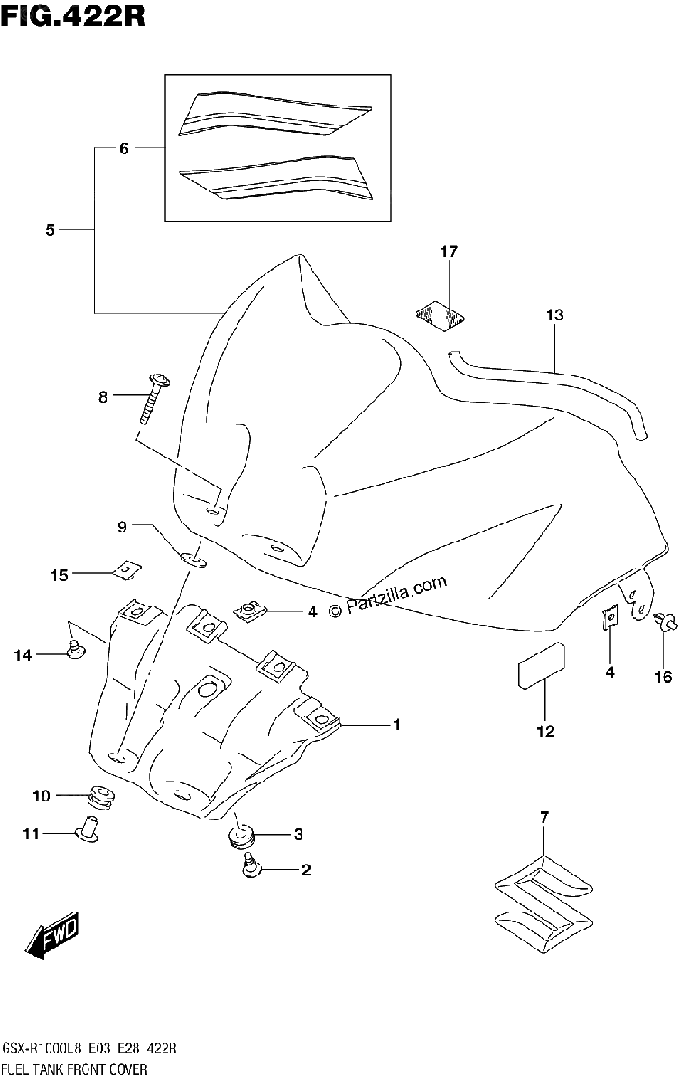 Diagrama de FUEL TANK FRONT COVER GSX R1000RZAL8 E03