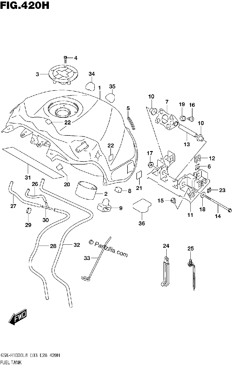 Diagrama de FUEL TANK GSX R1000AL8 E28 FOR YKV YSF