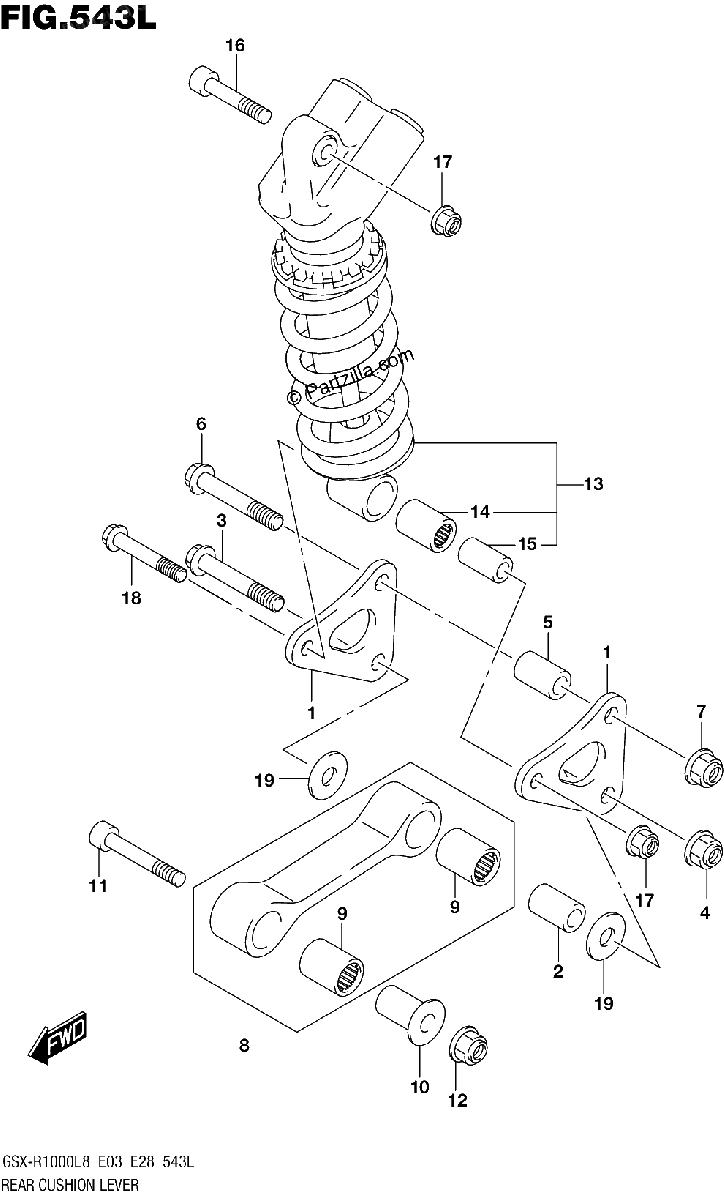Diagrama de REAR CUSHION LEVER GSX R1000RAL8 E33