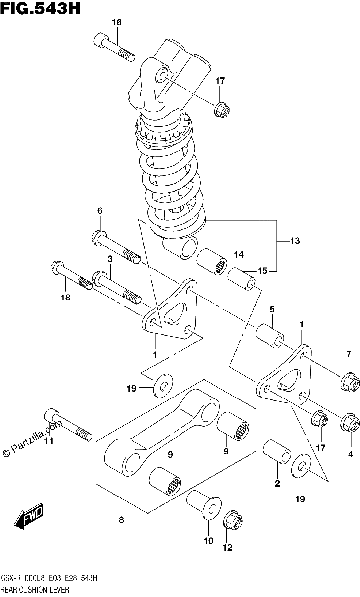 Diagrama de REAR CUSHION LEVER GSX R1000RZAL8 E33