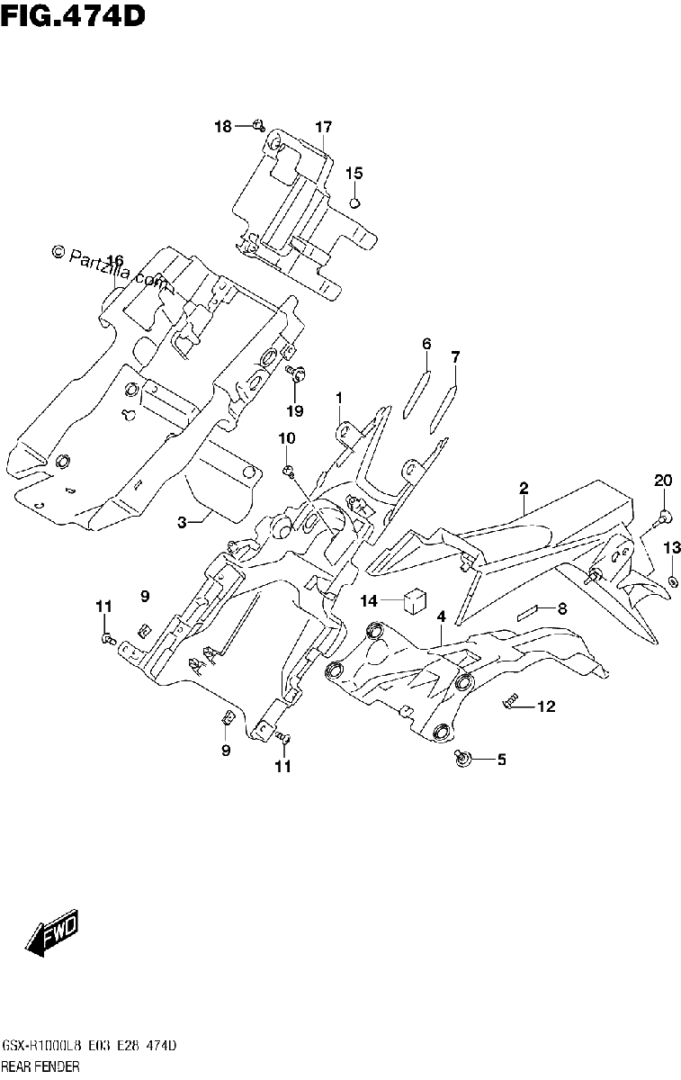 Diagrama de REAR FENDER GSX R1000AL8 E28