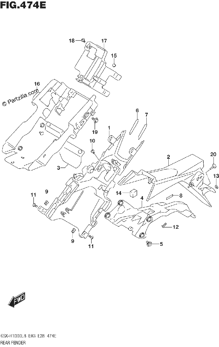 Diagrama de REAR FENDER GSX R1000AL8 E33