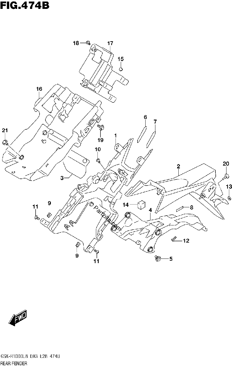 Diagrama de REAR FENDER GSX R1000L8 E33