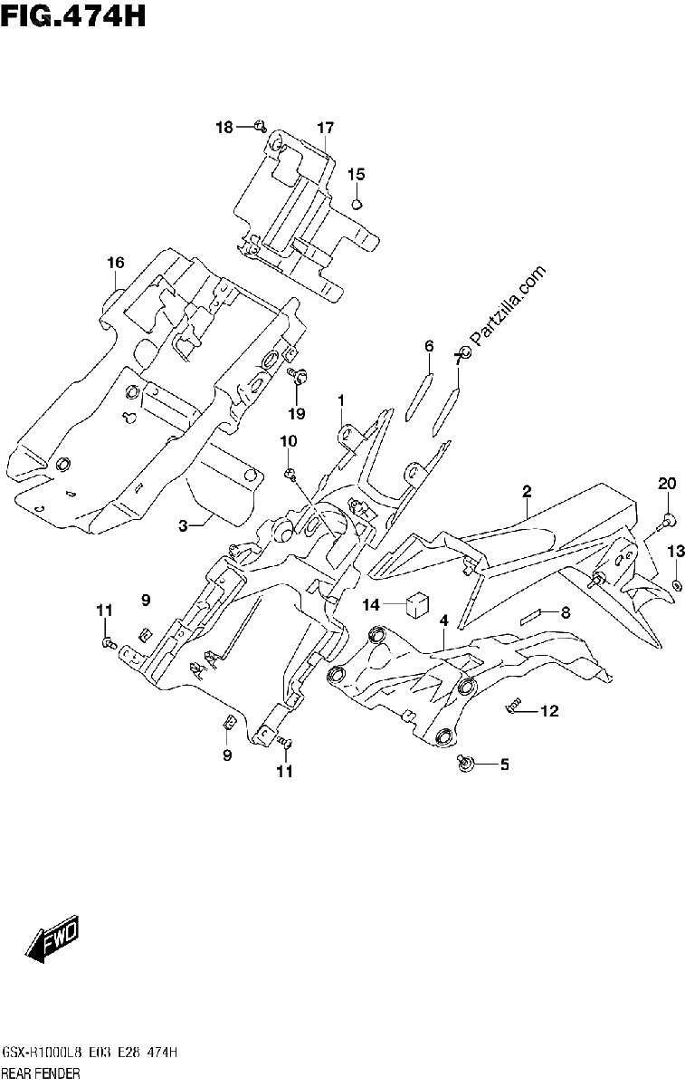 Diagrama de REAR FENDER GSX R1000RZAL8 E33