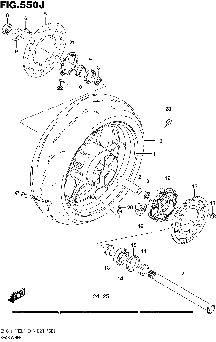 Diagrama de REAR WHEEL GSX R1000AL8 E28 FOR YKV YSF