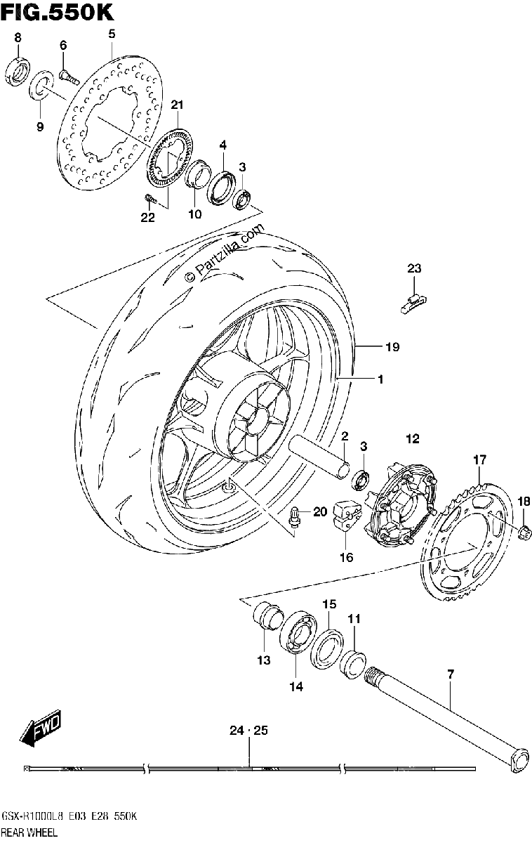 Diagrama de REAR WHEEL GSX R1000AL8 E33 FOR YKV YSF