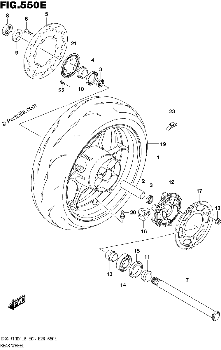 Diagrama de REAR WHEEL GSX R1000AL8 E33 FOR YWW