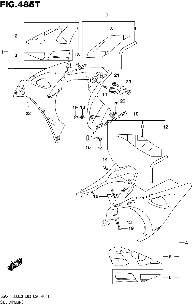 Diagrama de SIDE COWLING GSX R1000RZAL8 E28