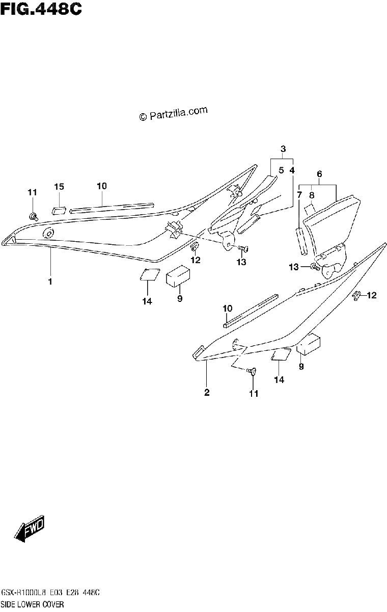 Diagrama de SIDE LOWER COVER GSX R1000AL8 E03