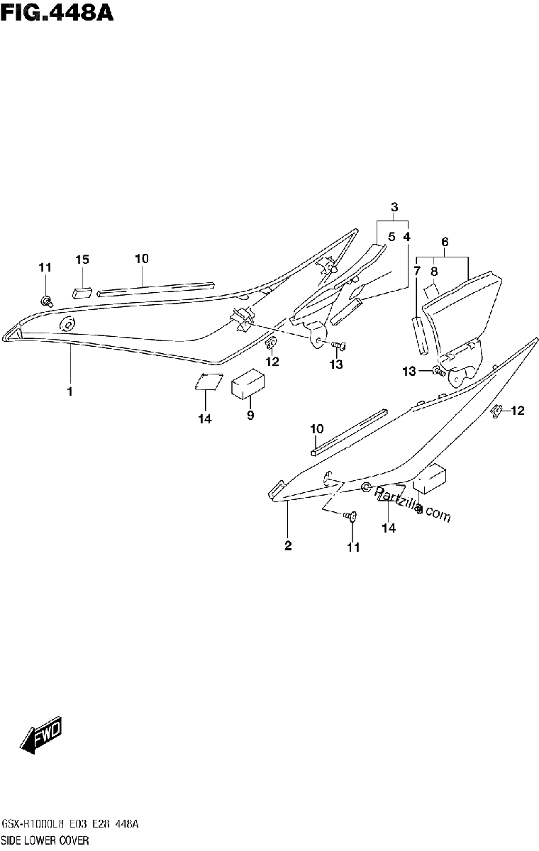 Diagrama de SIDE LOWER COVER GSX R1000L8 E03