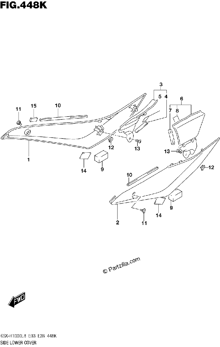 Diagrama de SIDE LOWER COVER GSX R1000RAL8 E28