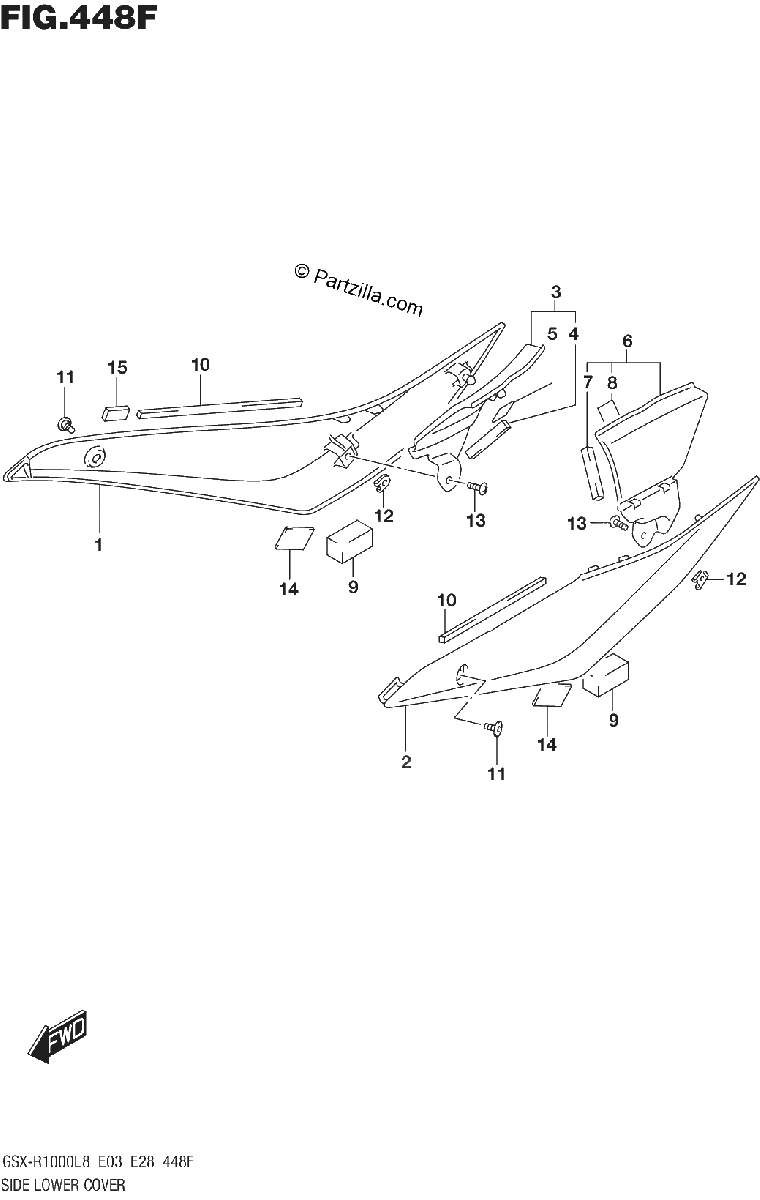 Diagrama de SIDE LOWER COVER GSX R1000RZAL8 E03