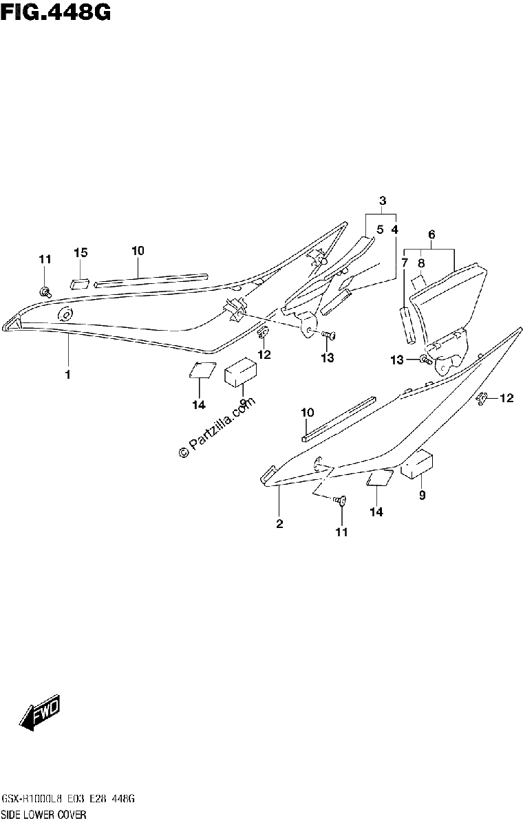 Diagrama de SIDE LOWER COVER GSX R1000RZAL8 E28