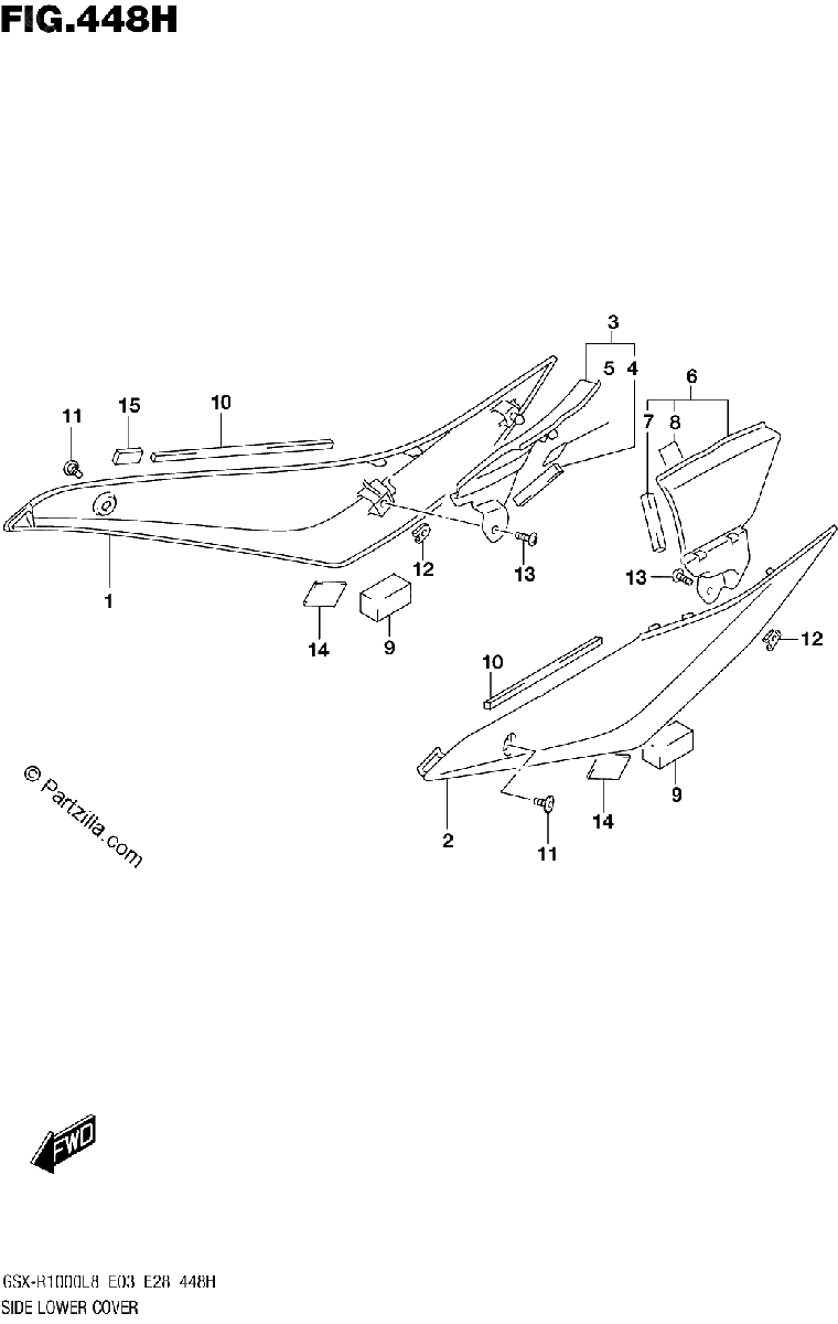 Diagrama de SIDE LOWER COVER GSX R1000RZAL8 E33
