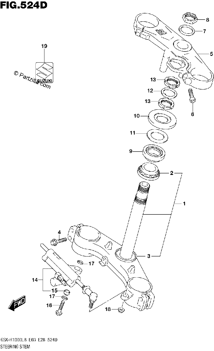Diagrama de STEERING STEM GSX R1000AL8 E28