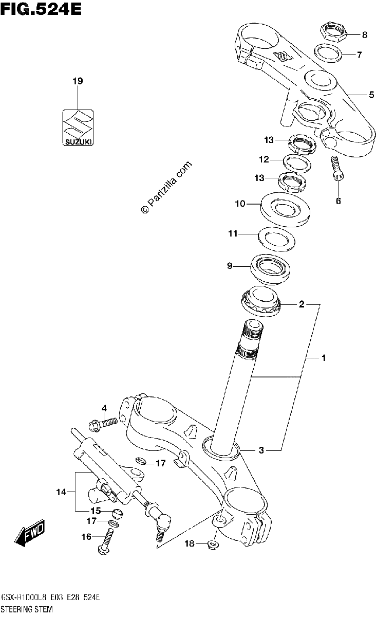 Diagrama de STEERING STEM GSX R1000AL8 E33