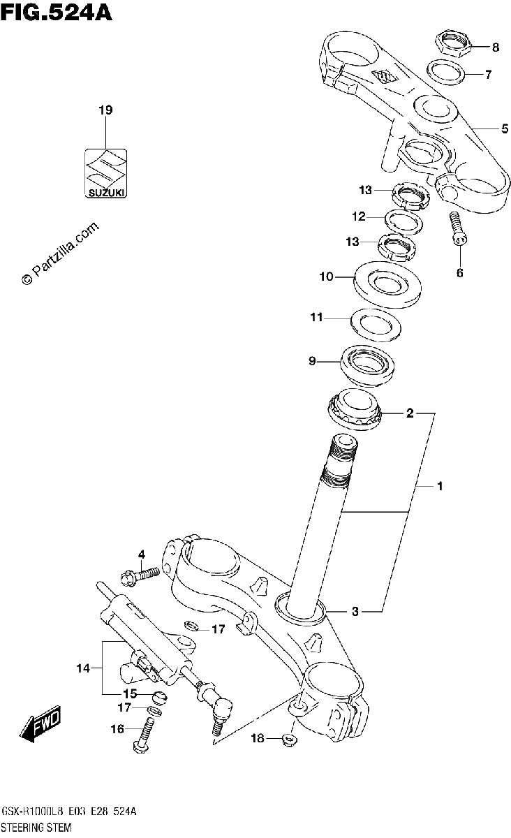 Diagrama de STEERING STEM GSX R1000L8 E03