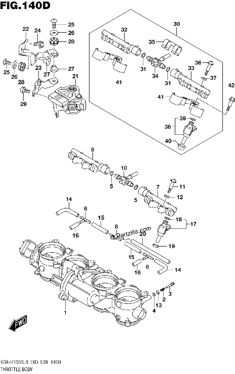 Diagrama de THROTTLE BODY GSX R1000AL8 E28