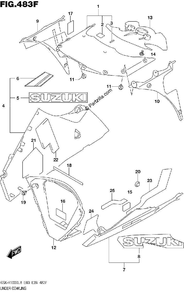 Diagrama de UNDER COWLING GSX R1000AL8 E03 FOR YSF