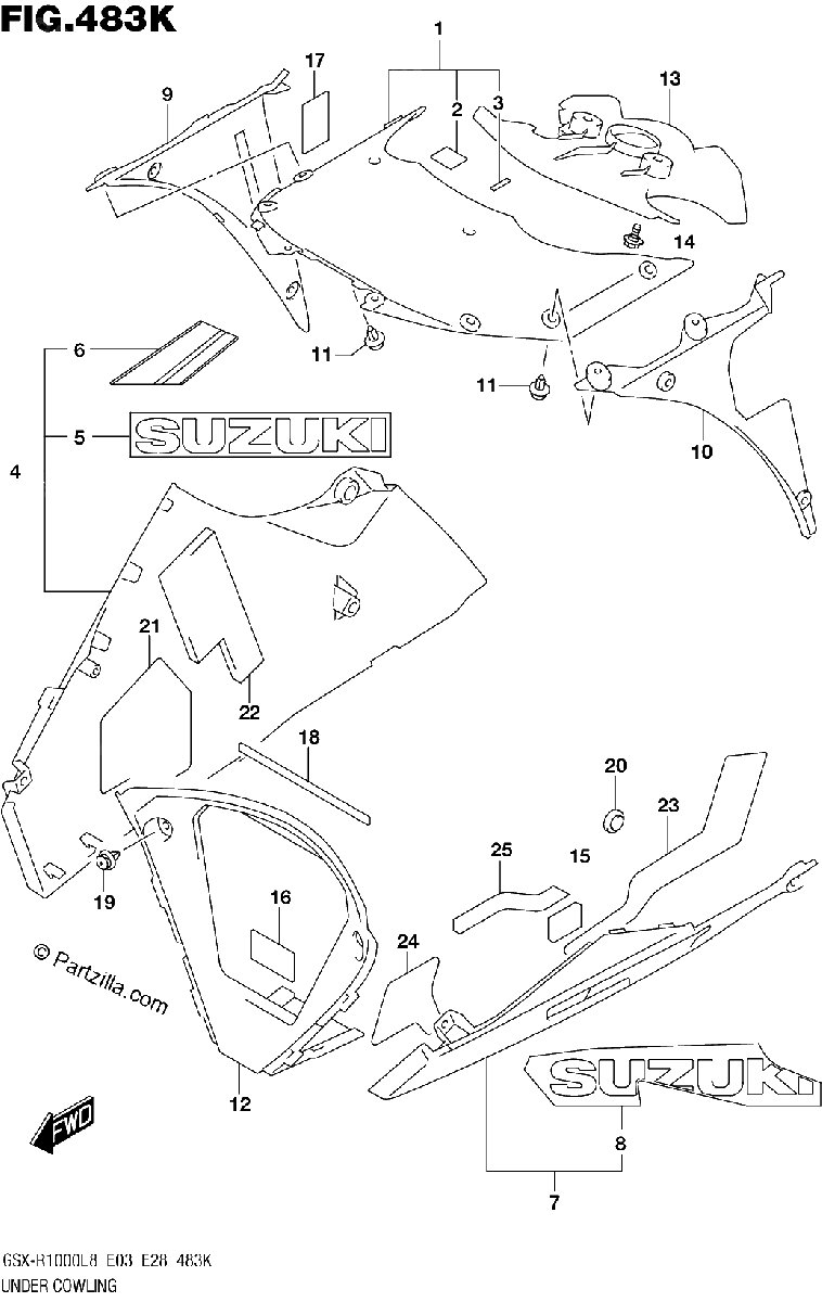 Diagrama de UNDER COWLING GSX R1000AL8 E33 FOR YSF