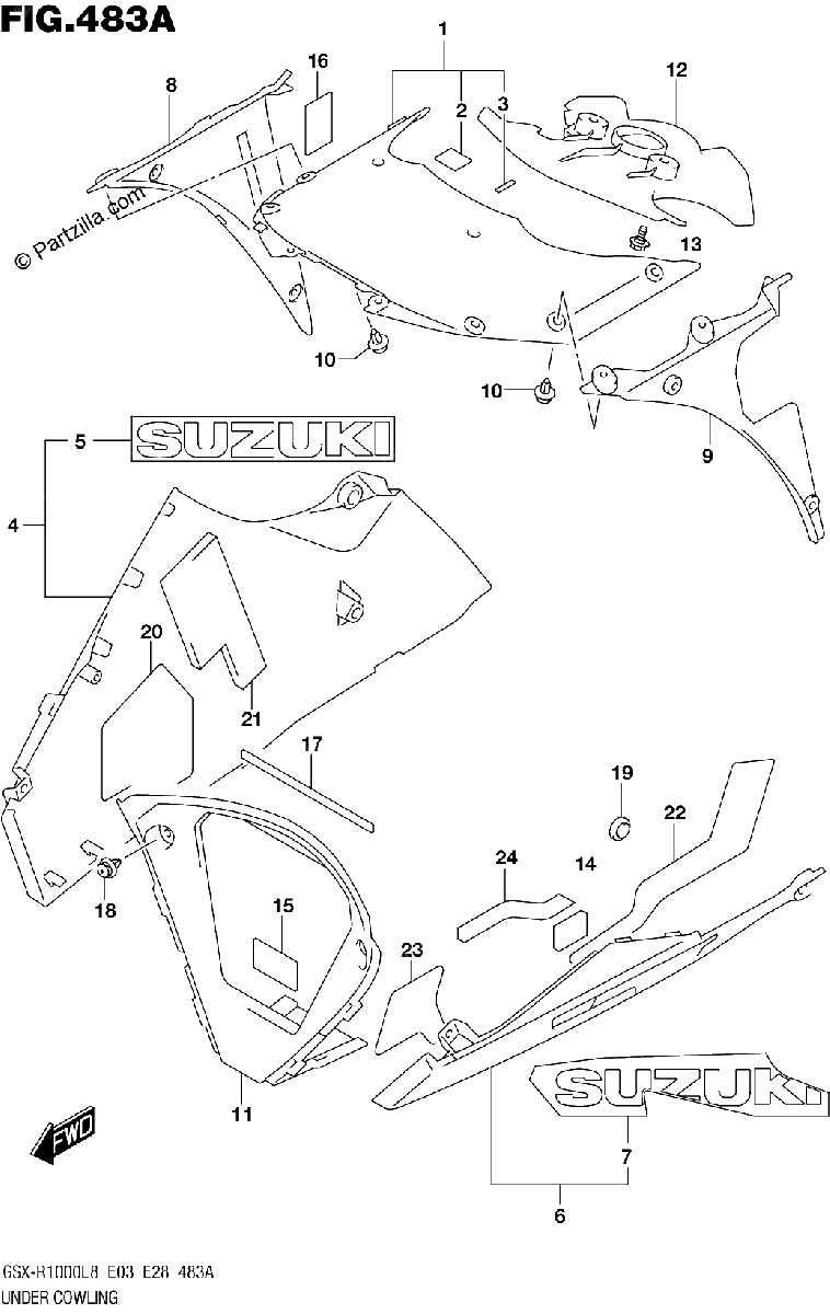 Diagrama de UNDER COWLING GSX R1000L8 E03 FOR YKV YWW