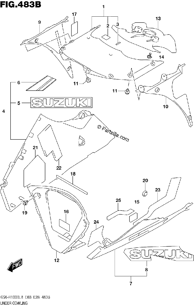 Diagrama de UNDER COWLING GSX R1000L8 E03 FOR YSF
