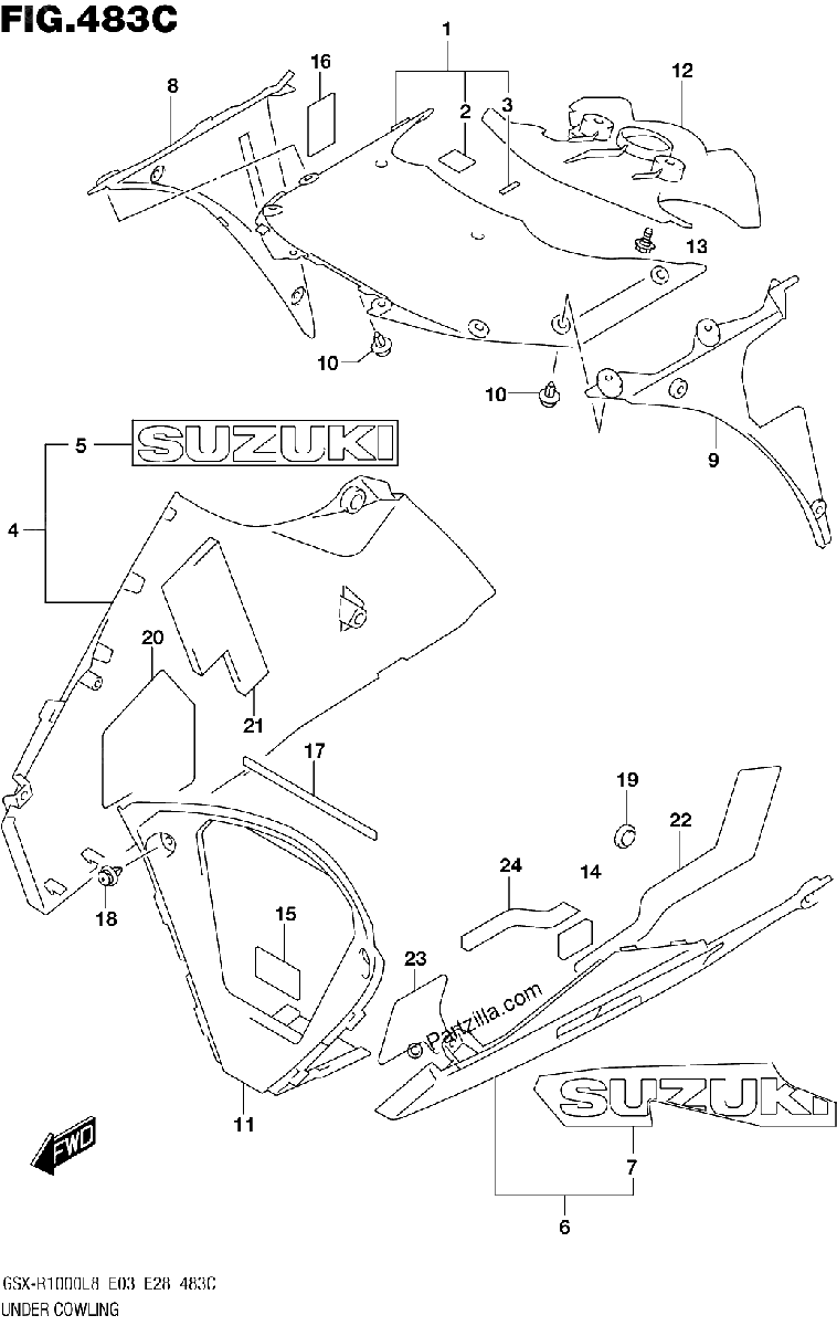 Diagrama de UNDER COWLING GSX R1000L8 E33 FOR YKV YWW