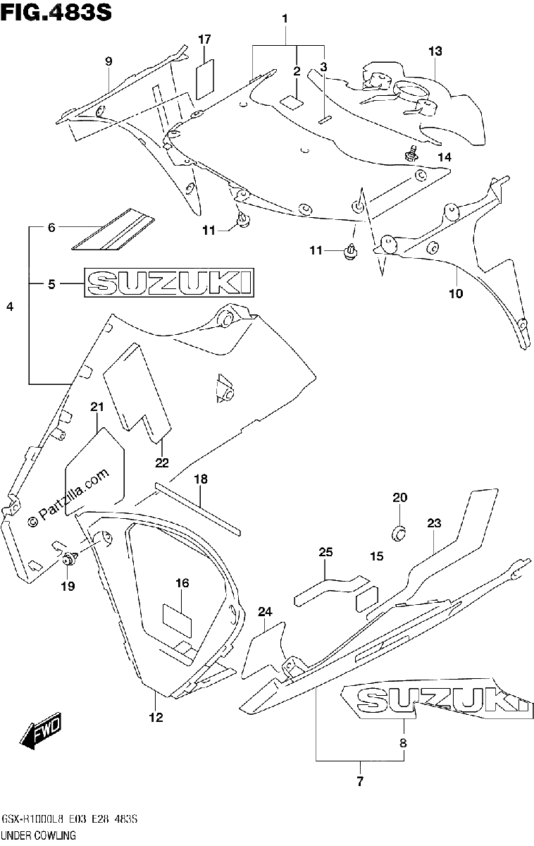 Diagrama de UNDER COWLING GSX R1000RAL8 E33