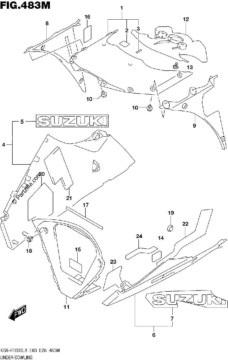 Diagrama de UNDER COWLING GSX R1000RZAL8 E28