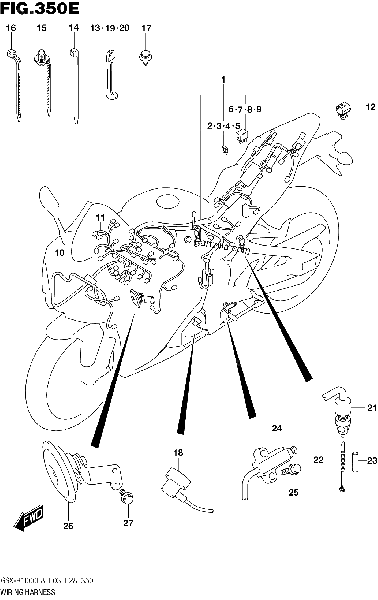 Diagrama de WIRING HARNESS GSX R1000AL8 E33