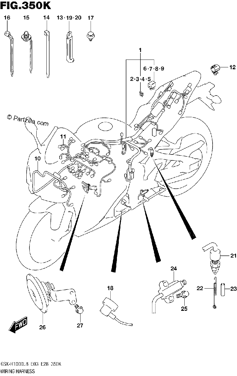 Diagrama de WIRING HARNESS GSX R1000RAL8 E28