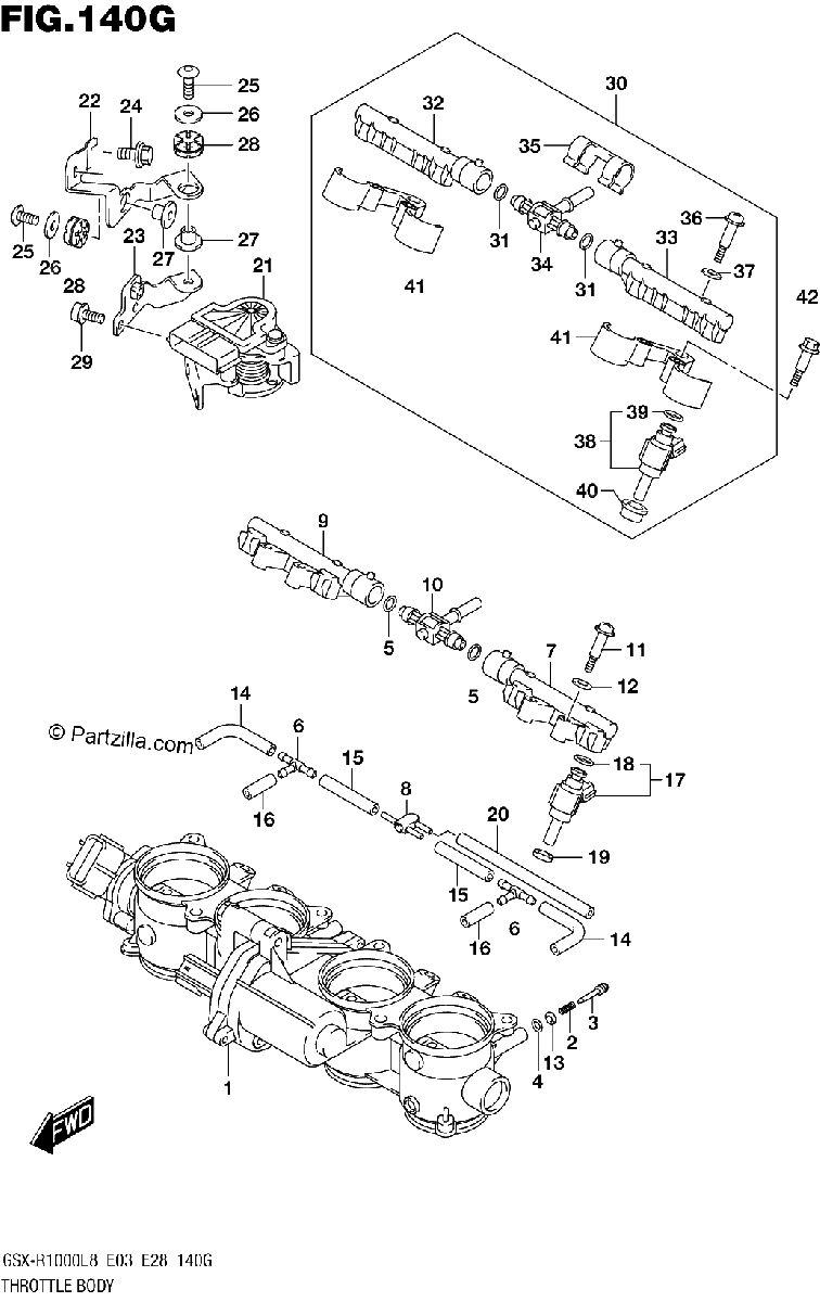 Diagrama de 140G THROTTLE BODY GSX R1000RZAL8 E28