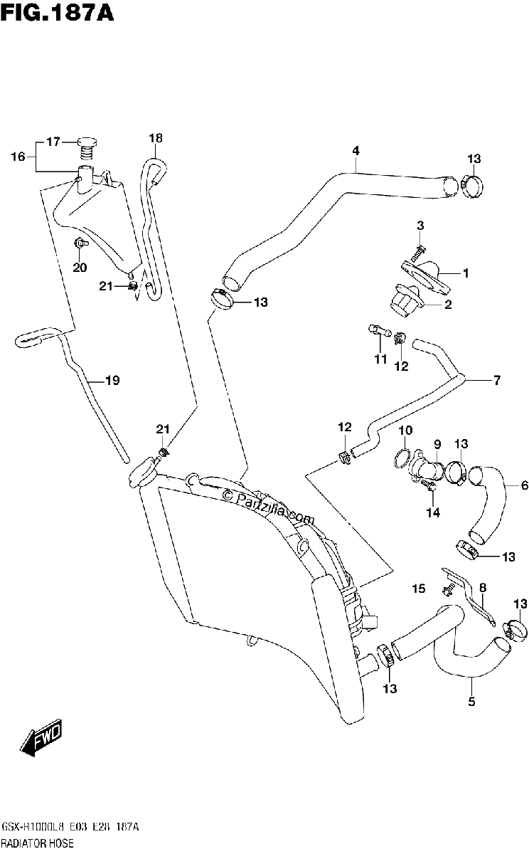 Diagrama de 187A RADIATOR HOSE
