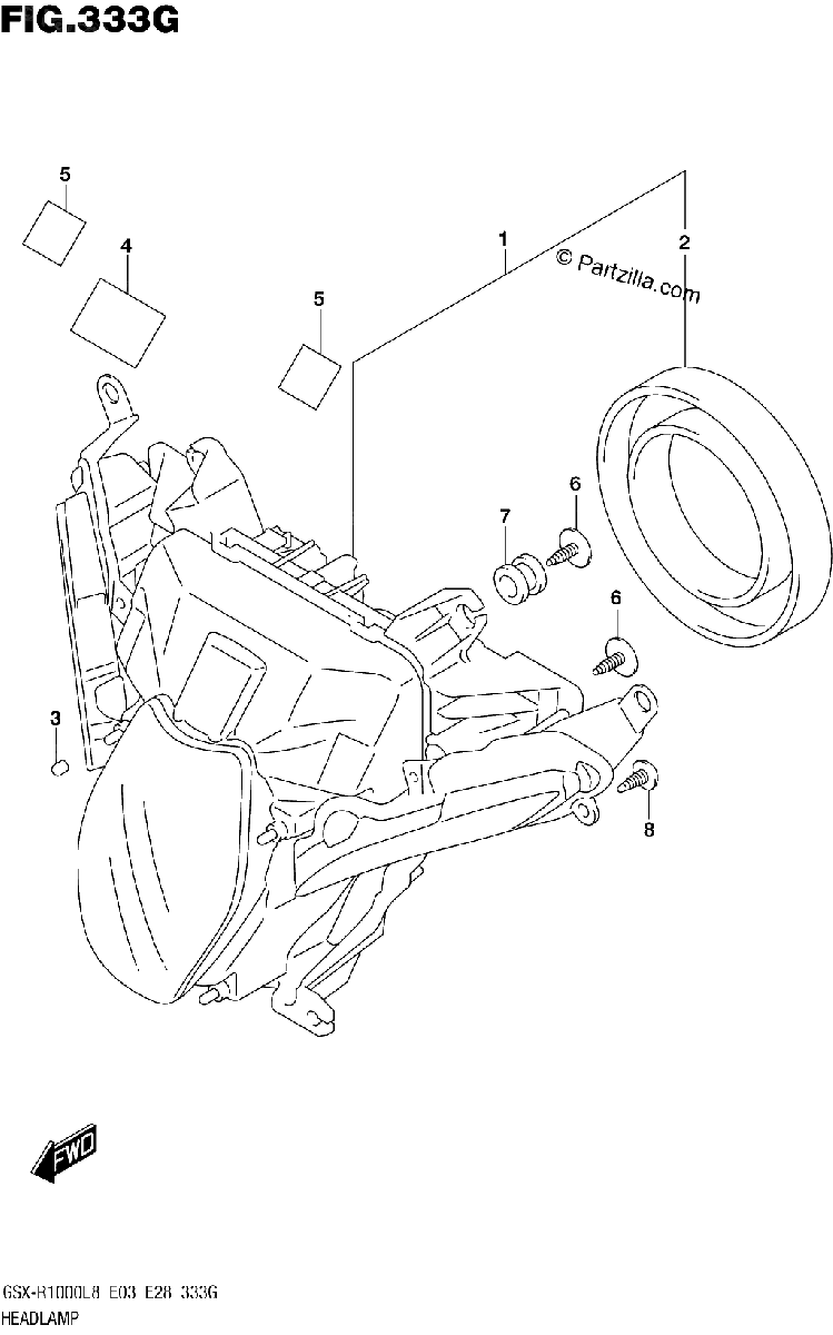 Diagrama de 333G HEADLAMP GSX R1000RZAL8 E28