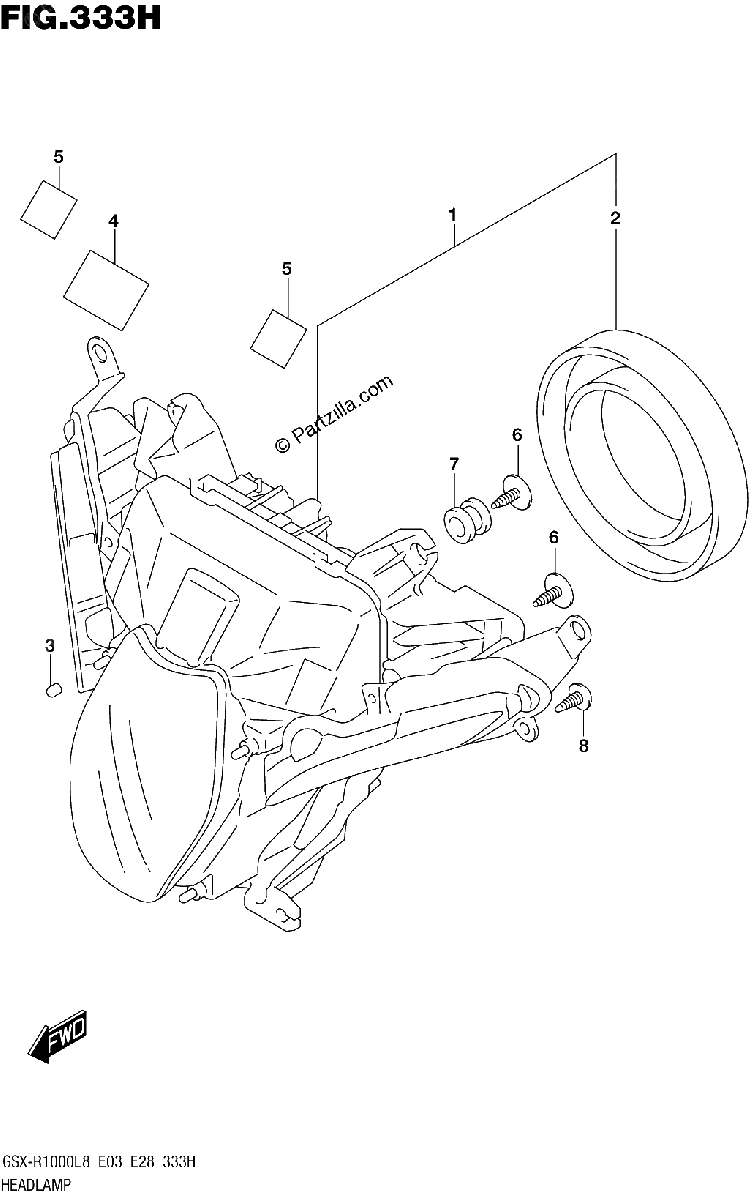 Diagrama de 333H HEADLAMP GSX R1000RZAL8 E33