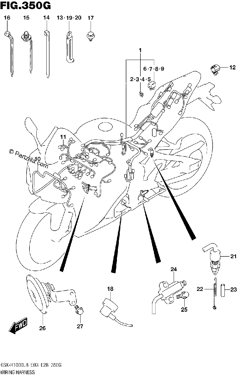 Diagrama de 350G WIRING HARNESS GSX R1000RZAL8 E28