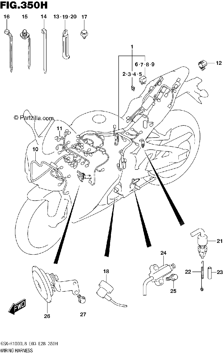 Diagrama de 350H WIRING HARNESS GSX R1000RZAL8 E33