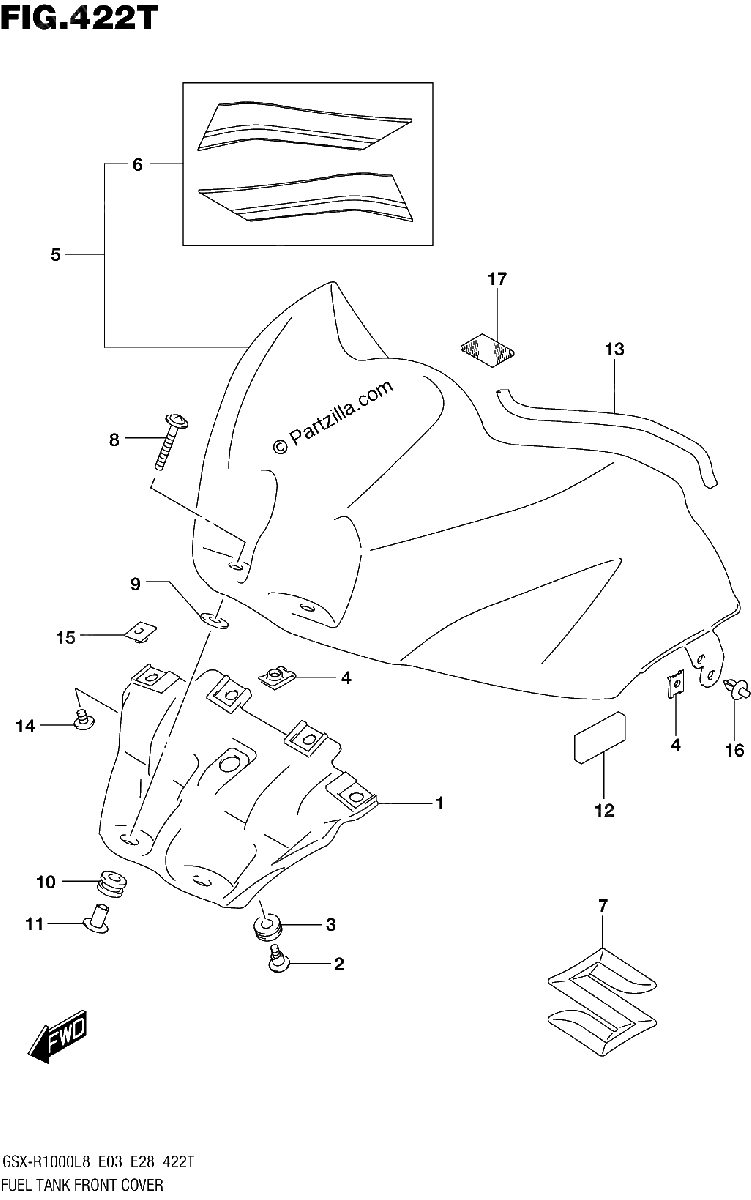 Diagrama de 422T FUEL TANK FRONT COVER GSX R1000RZAL8 E33