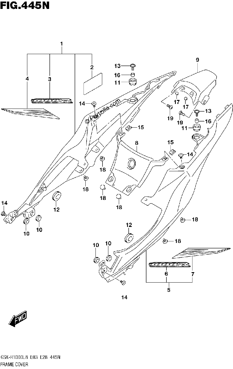 Diagrama de 445N FRAME COVER GSX R1000RZAL8 E33