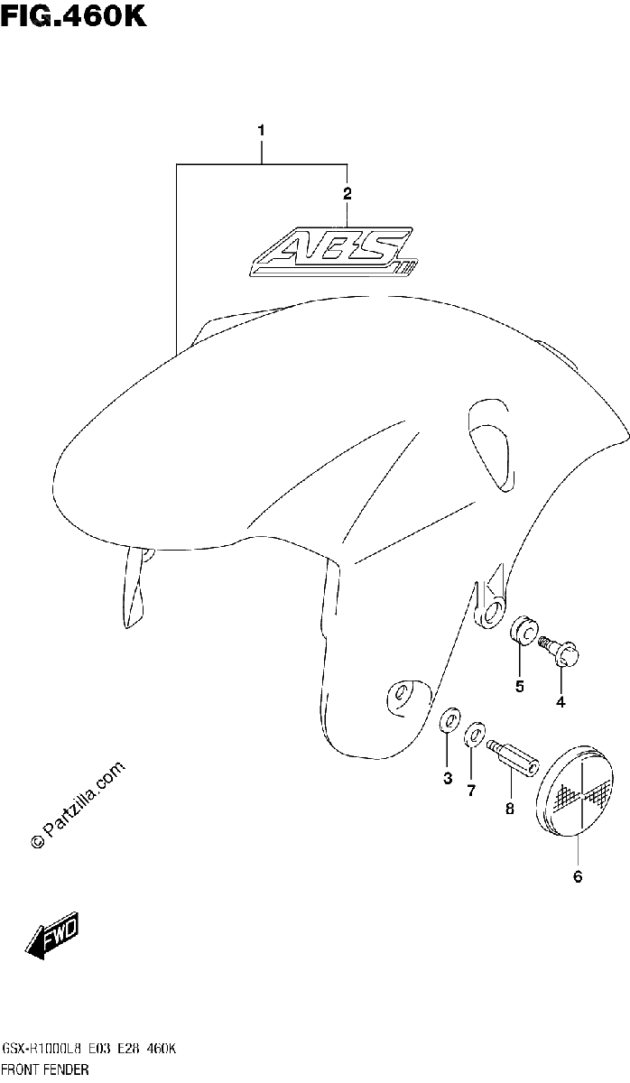 Diagrama de 460K FRONT FENDER GSX R1000RZAL8 E28