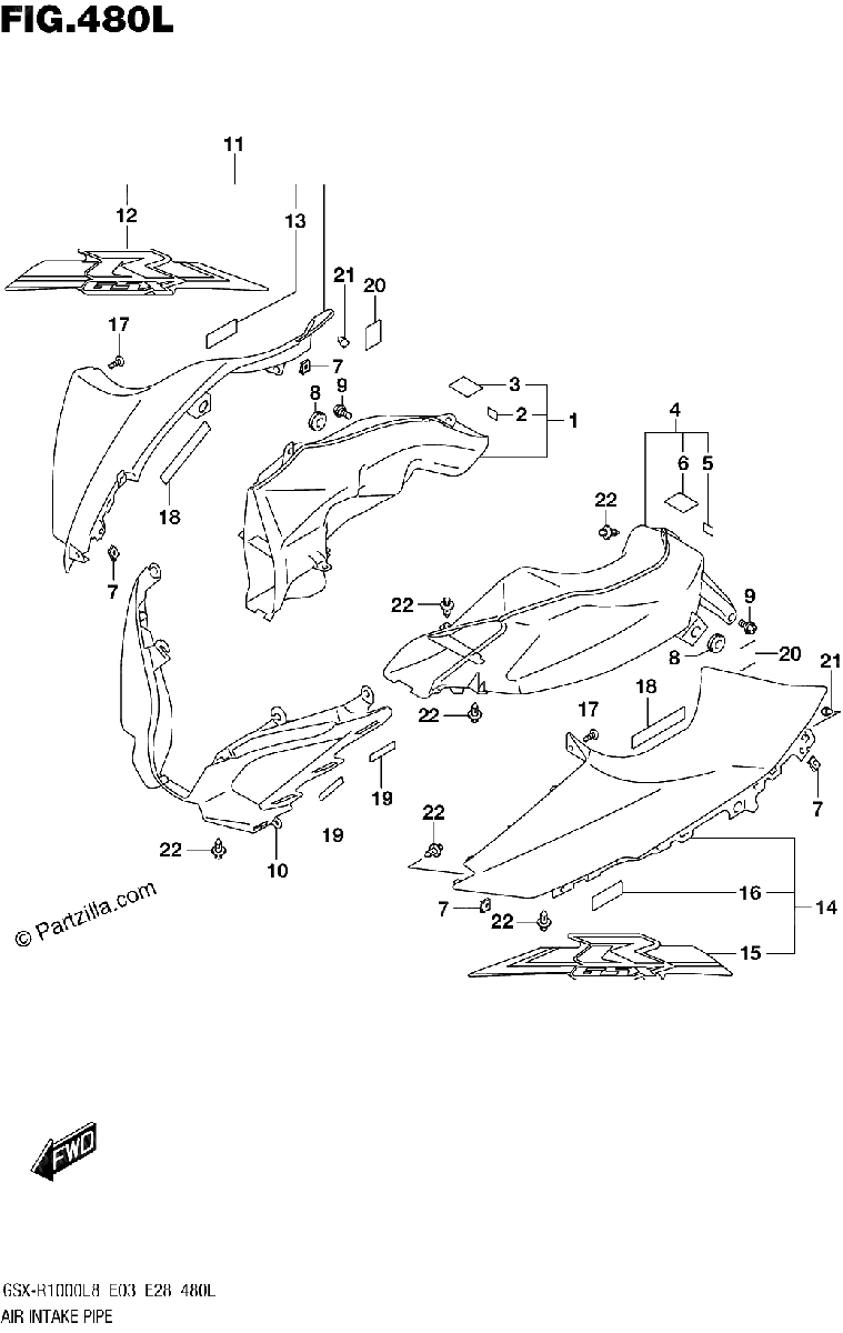 Diagrama de 480L AIR INTAKE PIPE GSX R1000RZAL8 E03