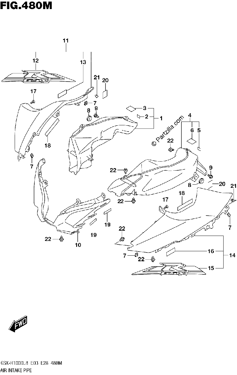 Diagrama de 480M AIR INTAKE PIPE GSX R1000RZAL8 E28