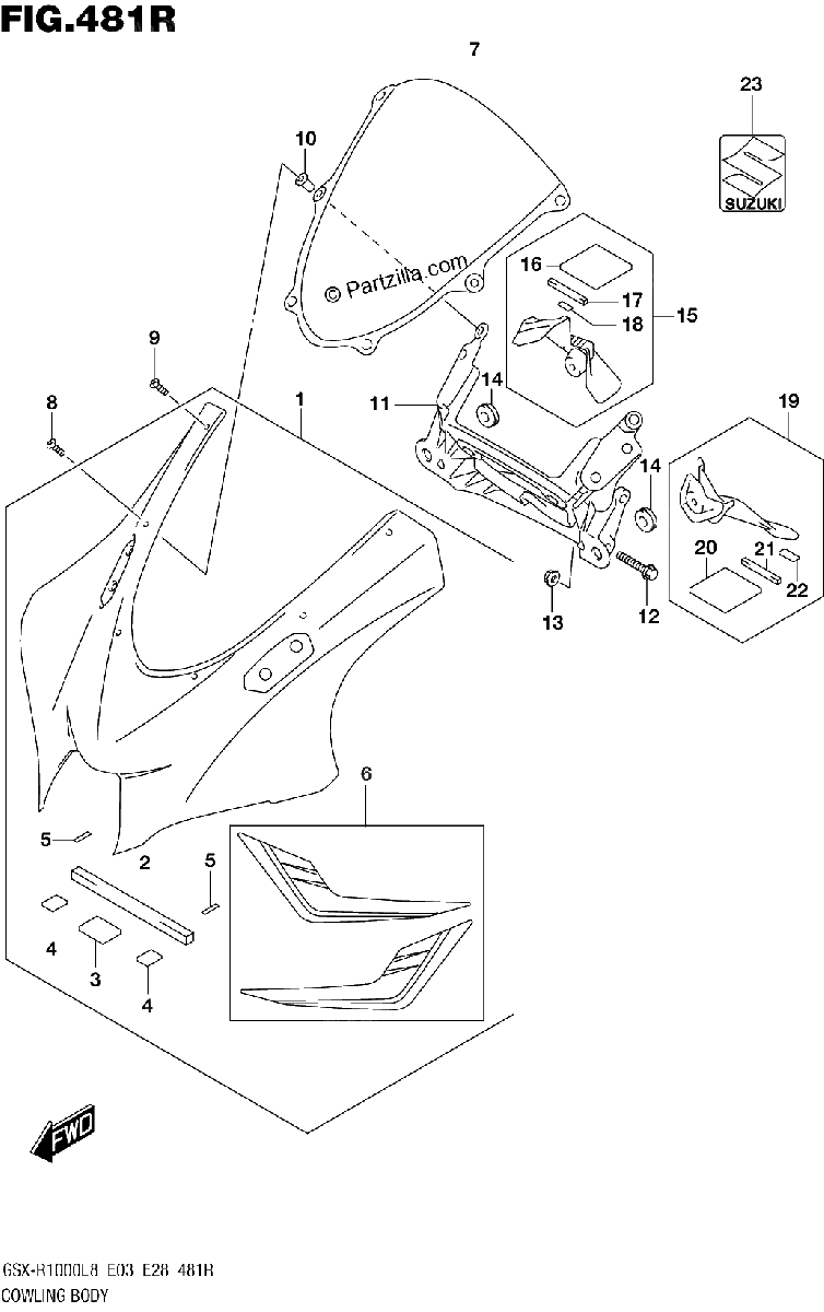 Diagrama de 481R COWLING BODY GSX R1000RZAL8 E03