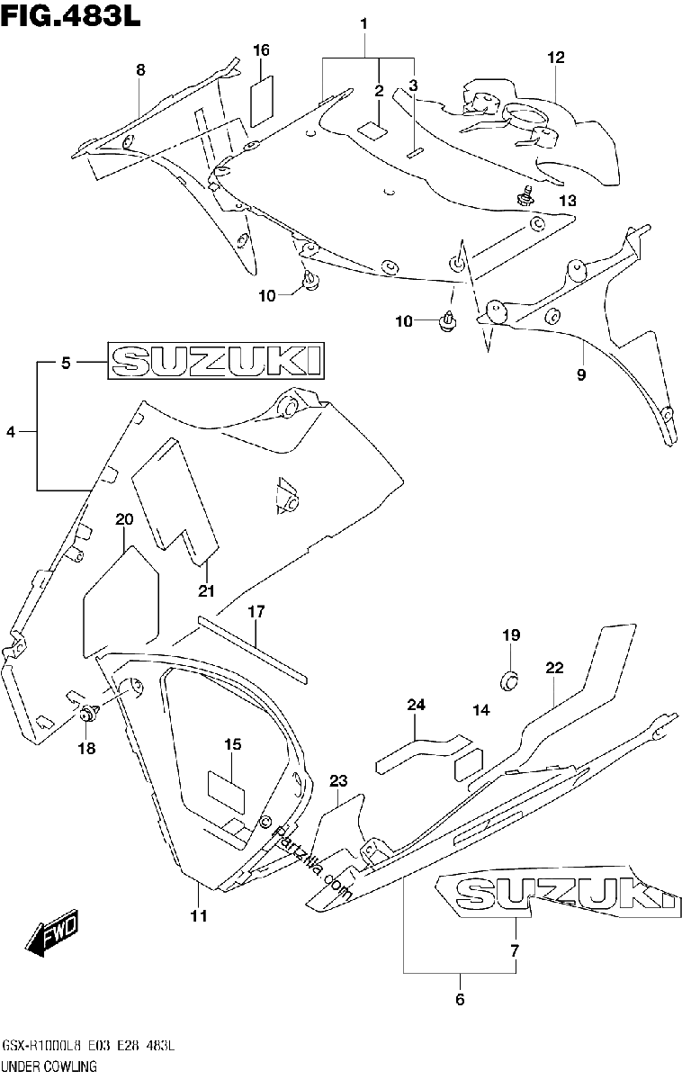 Diagrama de 483L UNDER COWLING GSX R1000RZAL8 E03