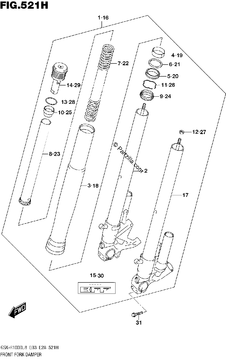 Diagrama de 521H FRONT FORK DAMPER GSX R1000RZAL8 E33